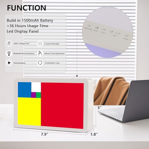 FIBONAX Fibonacci Clock Homeschool Mathematical Timepiece: Table Clock with Dynamic Color Blocks, STEM Desk Decor Bluetooth Sync, USB-C Charging, Pi Day Decorations Gift for Math Lovers,Teachers - Image 3