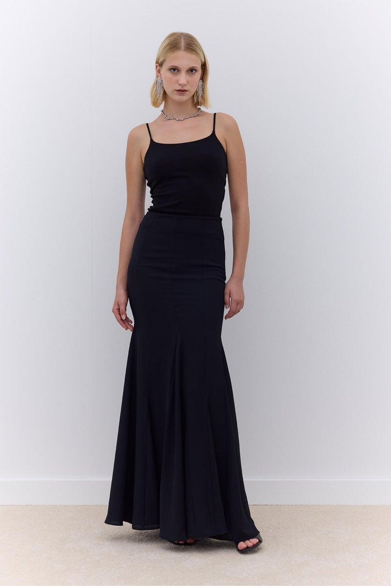 Flounce Crepe Evening Skirt Black