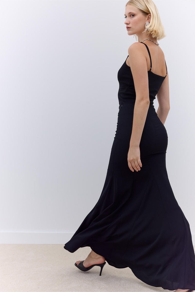 Flounce Crepe Evening Skirt Black