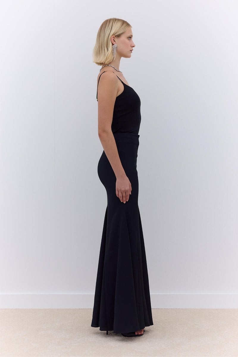 Flounce Crepe Evening Skirt Black
