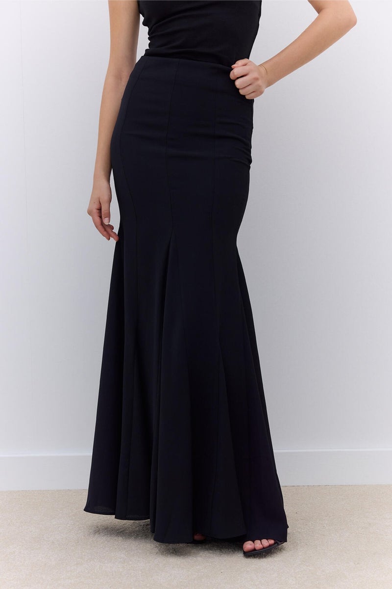 Flounce Crepe Evening Skirt Black