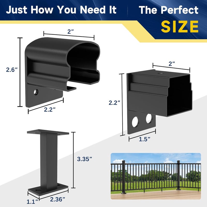 Egadis 4 Pack Aluminum Fixed Railing Bracket with Level Foot, Deck Railing Bracket Connector, Black Textured Powder-Coat Finish Railing System for Outdoor Decks, Porches & Balconies (Fix Brackets) - Image 3