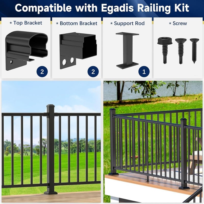 Egadis 4 Pack Aluminum Fixed Railing Bracket with Level Foot, Deck Railing Bracket Connector, Black Textured Powder-Coat Finish Railing System for Outdoor Decks, Porches & Balconies (Fix Brackets) - Image 4