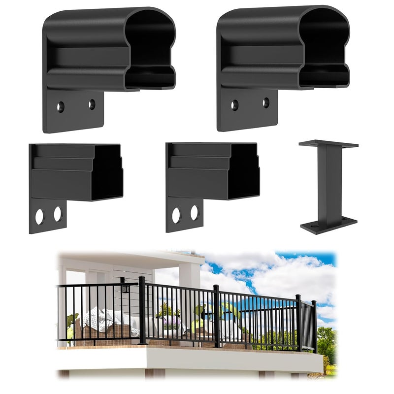 Egadis 4 Pack Aluminum Fixed Railing Bracket with Level Foot, Deck Railing Bracket Connector, Black Textured Powder-Coat Finish Railing System for Outdoor Decks, Porches & Balconies (Fix Brackets) - Image 1