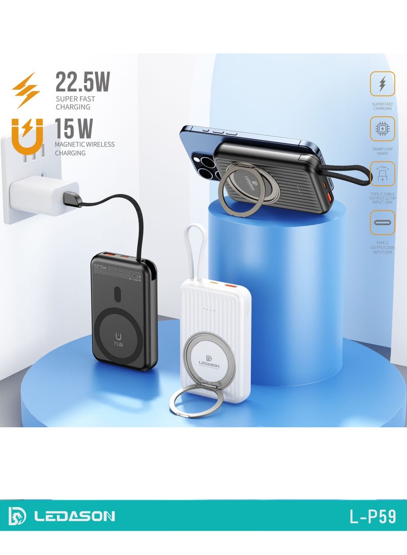 LEDASON 10000mAh MagSafe Power Bank with Stand | 22.5W Fast Wireless Charging, USB-C, Magnetic Battery Pack – Compatible with iPhone 16-12, Samsung S25-S23 & More - Image 2