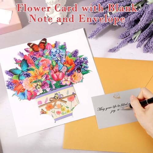 Tidponra Pop Up Flower Cards, Butterflies & Flower Bouquet 3D Popup Greeting Cards for Mother's Day, Anniversary, Birthday, Graduation, Get Well, Home Decor, with Envelope and Note - Image 5