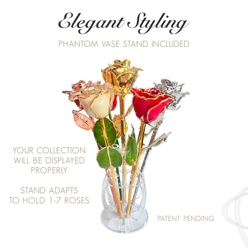 Forever Rose Bloom Box Bundle - a Genuine  One of a Kind  Real Rose Hand Dipped in Rose Gold with Beautiful Phantom Vase and Blooming Box - Image 3