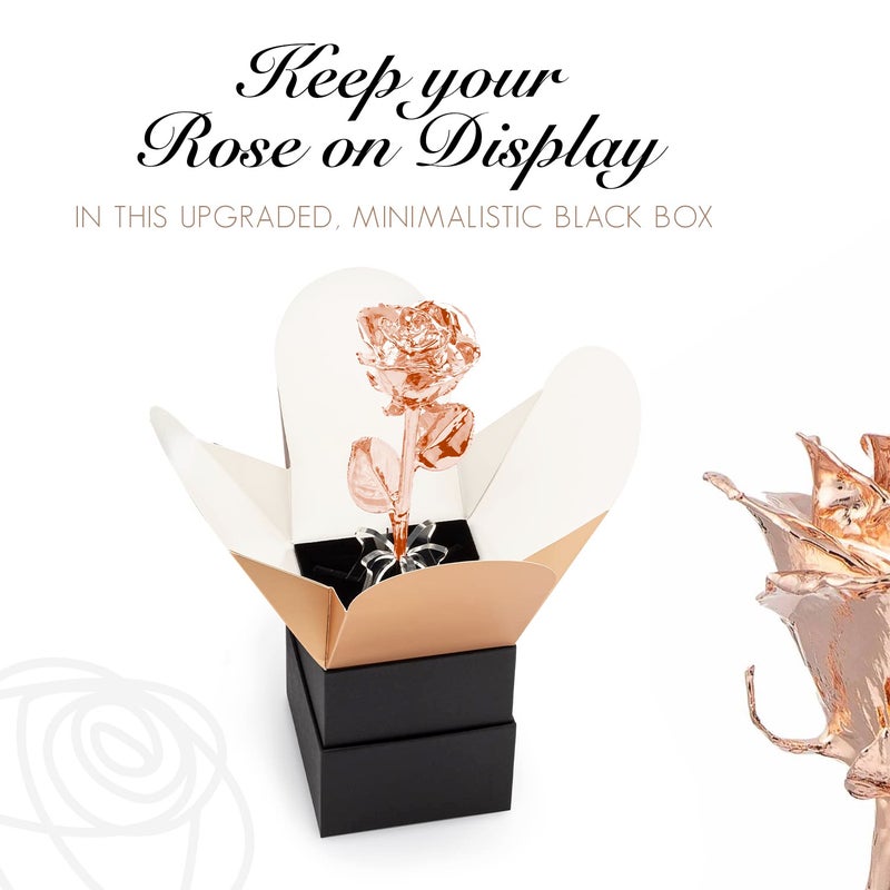 Forever Rose Bloom Box Bundle - a Genuine  One of a Kind  Real Rose Hand Dipped in Rose Gold with Beautiful Phantom Vase and Blooming Box - Image 4