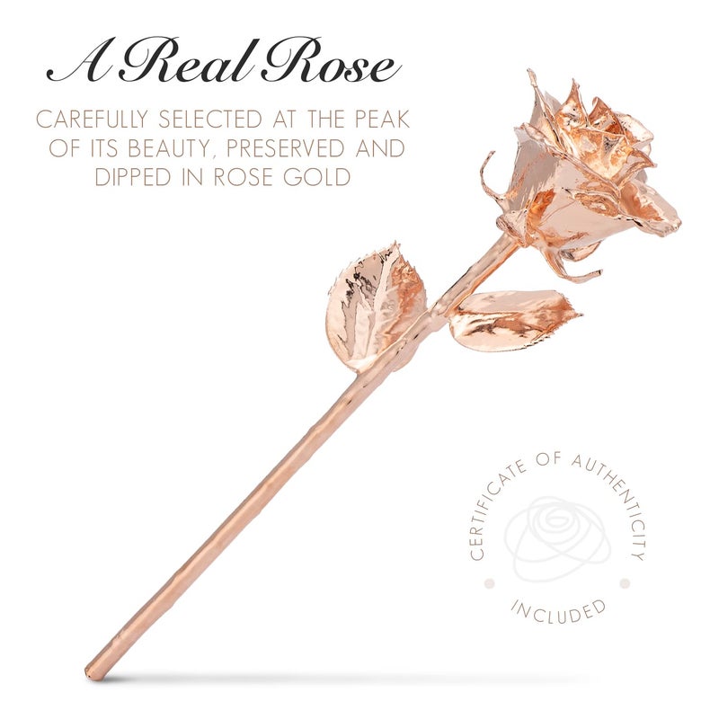 Forever Rose Bloom Box Bundle - a Genuine  One of a Kind  Real Rose Hand Dipped in Rose Gold with Beautiful Phantom Vase and Blooming Box - Image 2