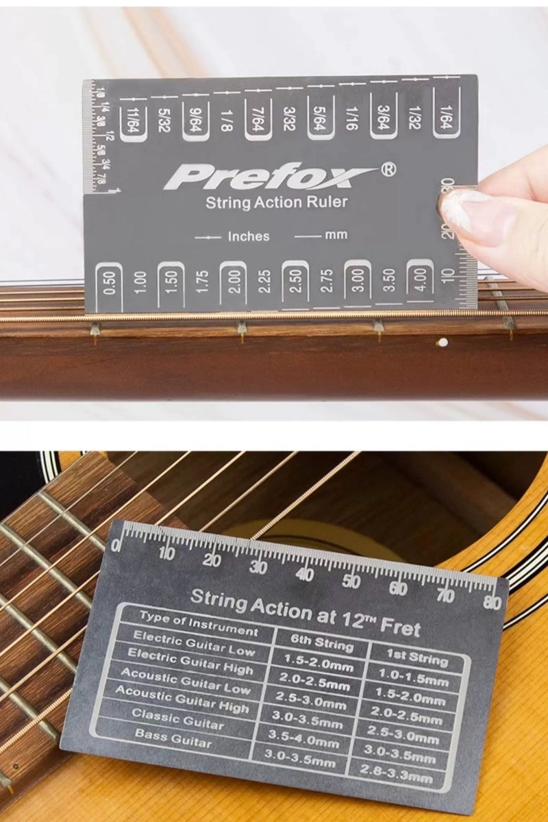 PREFOX Guitar String Action Gauge, fits all guitars, lightweight and portable (Stainless Steel - Grey) - Image 2