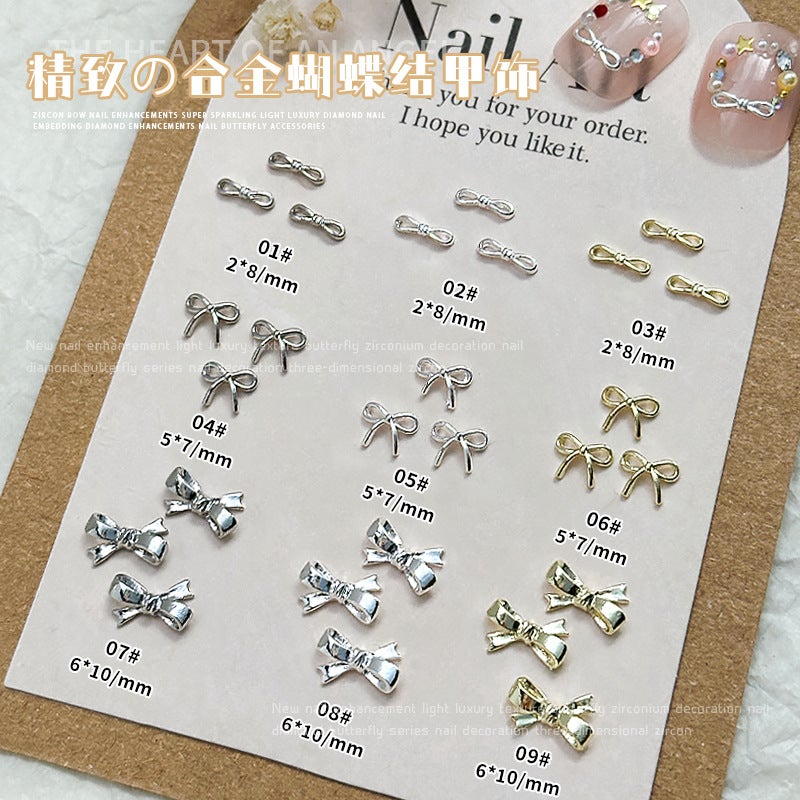 Alloy Bow Nail Ornaments 10 Net Red Explosions Gold And Silver Small Bow Tie Joker Christmas Nail Drill Accessories - Image 2