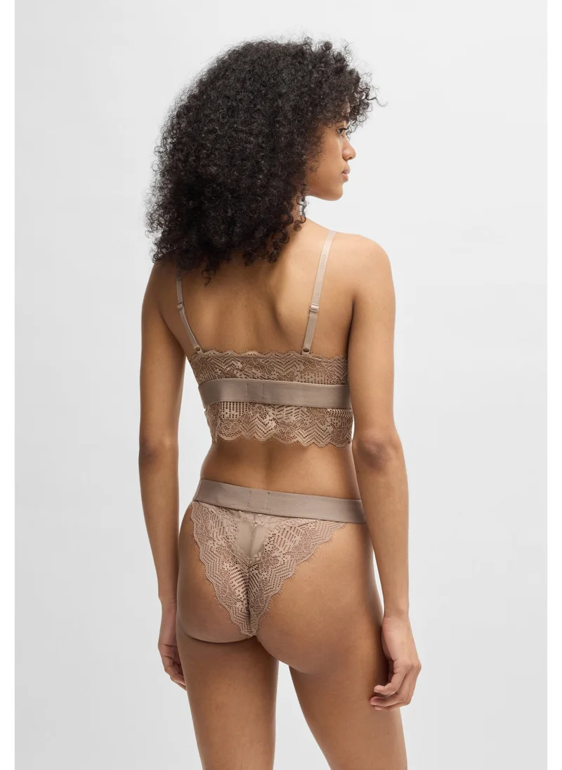 HUGO Lace-trim bra with red logo label