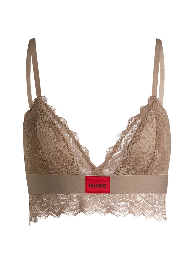 HUGO Lace-trim bra with red logo label