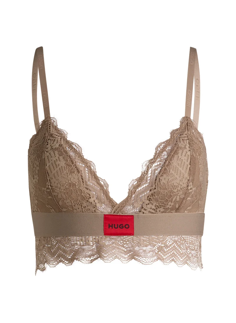 هوجو Lace-trim bra with red logo label