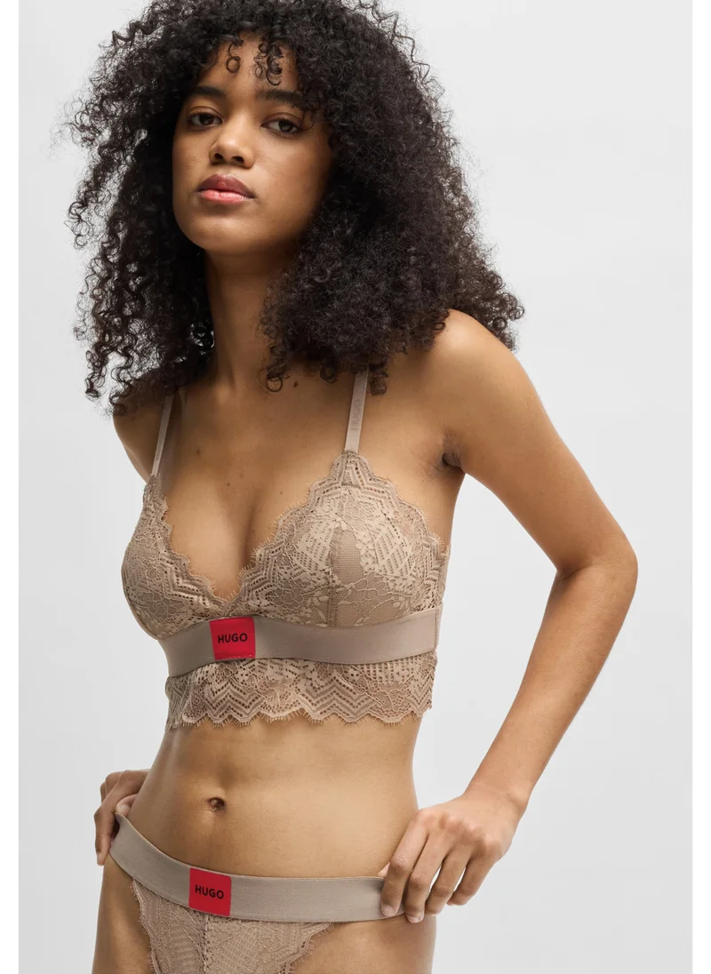 هوجو Lace-trim bra with red logo label