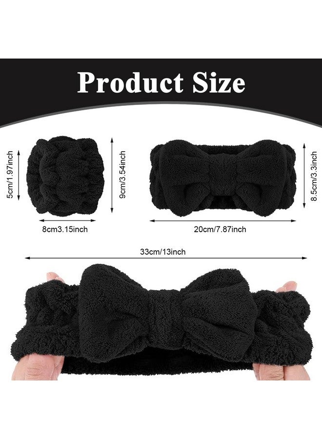MAYCREATE Women 3 Pcs Facial Spa Headband Wristband Combo Set, Elastic Microfiber Face Wash Hairband Wrist Wash Bands For Face Washing, Makeup, Yoga, Fitness (B - Black) - Image 2