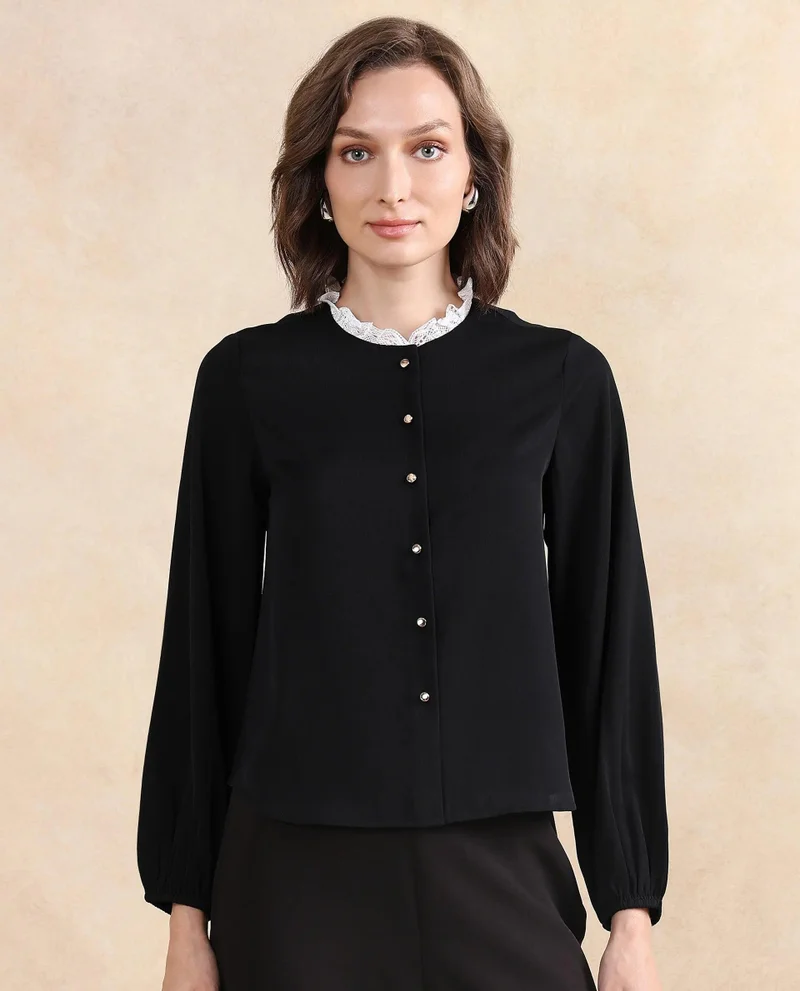 Rareism Women's Bishop Sleeve Plain Top