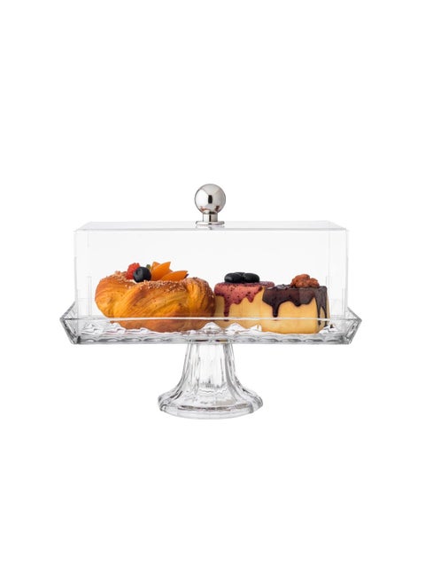 A multi-use glass serving dish with a base for sweets and fruits