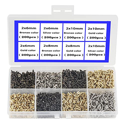 newlng 1600pcs 2MM Small Screws Phillips Flat Head Cross Self Tapping Tiny Screw Cabinet Electronic Accessories Screw Multifunctional DIY Micro Woodworking Mini Screw Set Gold Black Silver - Image 1