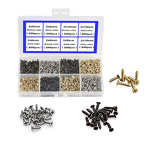 newlng 1600pcs 2MM Small Screws Phillips Flat Head Cross Self Tapping Tiny Screw Cabinet Electronic Accessories Screw Multifunctional DIY Micro Woodworking Mini Screw Set Gold Black Silver - Image 4