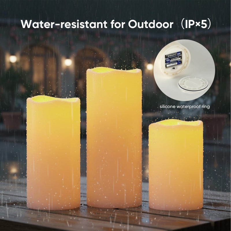 5plots 4"Ã—10" Large Outdoor Waterproof Flameless Candles Ivory White with Timer & Remote, Battery Operated LED Flickering Pillar Candles for Patio Porch Halloween Christmas Lantern, Set of 2 - Image 2