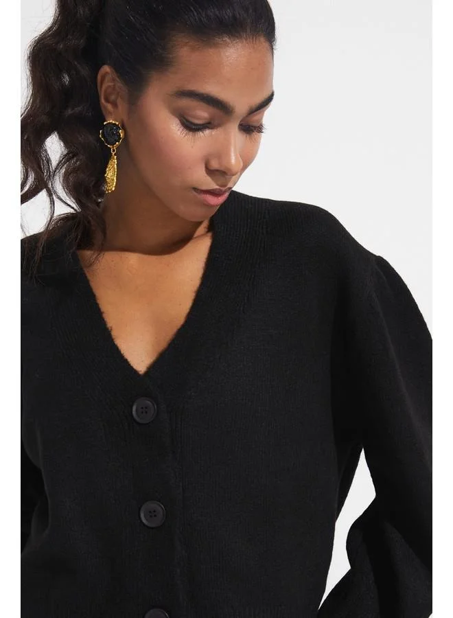 جون June V-Neck Cardigan Black