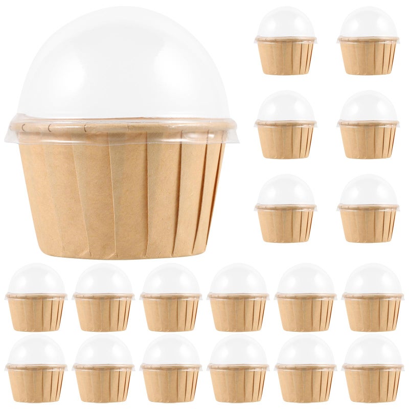 Natural Paper Cupcake Liners With Lids 50 Sets Leak Proof Round Muffin Baking Cups - Image 2