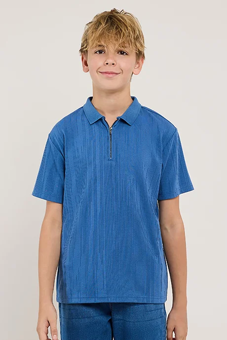 R&B Textured Polo T-Shirt with Short Sleeves