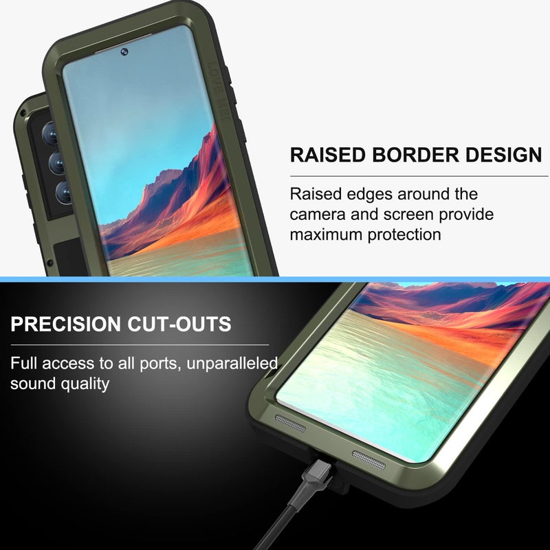 LOVE MEI Military Rugged Case for Samsung Galaxy S22 Ultra, Without Tempered Glass Screen Protector, Shockproof Dustproof Scratch Proof Hybrid Metal and Silicone Gel Heavy Duty Full Body Cover Green - Image 5