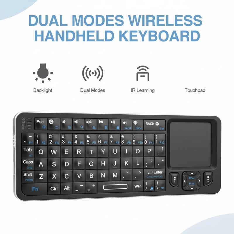 KASTWAVE Mini Bluetooth Keyboard,Backlit 2.4GHz Wireless Keyboard with IR Learning, Portable Lightweight with Touchpad Compatible with Android TV Box/Mac/Windows/HTPC (2.4G and Bluetooth) - Image 4