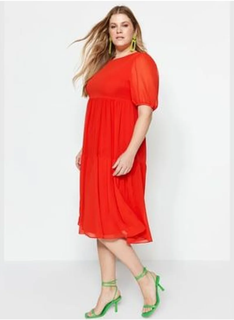 trendyol Red Woven Chiffon Dress with Balloon Sleeves