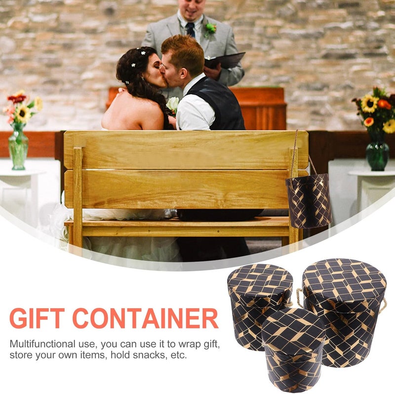 OATIPHO Creative Black round Bouquet Candy Boxes Set of 3 with Lid, Flower Package Storage Case for Wedding, Birthday Party Favors and Celebration - Image 3