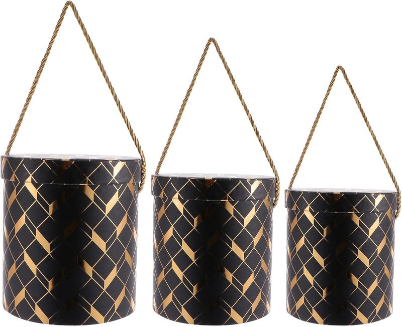 OATIPHO Creative Black round Bouquet Candy Boxes Set of 3 with Lid, Flower Package Storage Case for Wedding, Birthday Party Favors and Celebration - Image 1