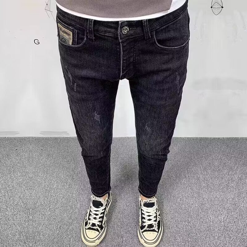Mens Slim Fit Ripped Jeans with Patches M09 "new" black 
