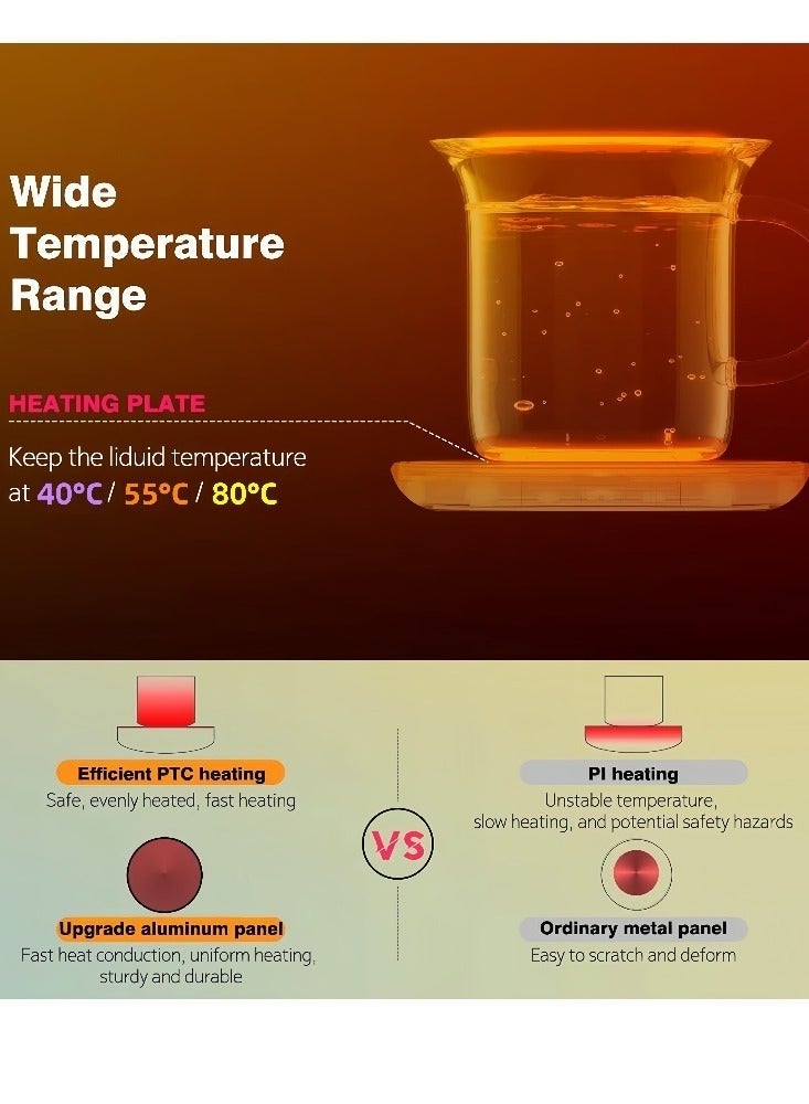 سَاخِنَةُ الأَكْوابِ الذَّكِيَّة - مُسَخِّنُ الكُوبِ الكَهْرَبَائِيّ بِ4 مُسْتَوَيَاتٍ لِدَرَجَةِ الحَرَارَةِ، مَعَ نِظَامِ الإِيقَافِ التِّلْقَائِيِّ وَسِطَاحٍ سِيلِيكُونِيٍّ لِلمَنَعِ الحَرَائِقِ. مُسَخِّنُ المَشْرُوبَاتِ المَحمُولُ المُنَاسِبُ لِلكَافِييهِ وَالشَّايِ وَالحَلِيبِ فِي مَكْتَبِ البَيْتِ وَالمَكْتَبِ. هَدِيَّةٌ مِثَالِيَّةٌ لِعُشَّاقِ القَهْوَةِ. - Image 5