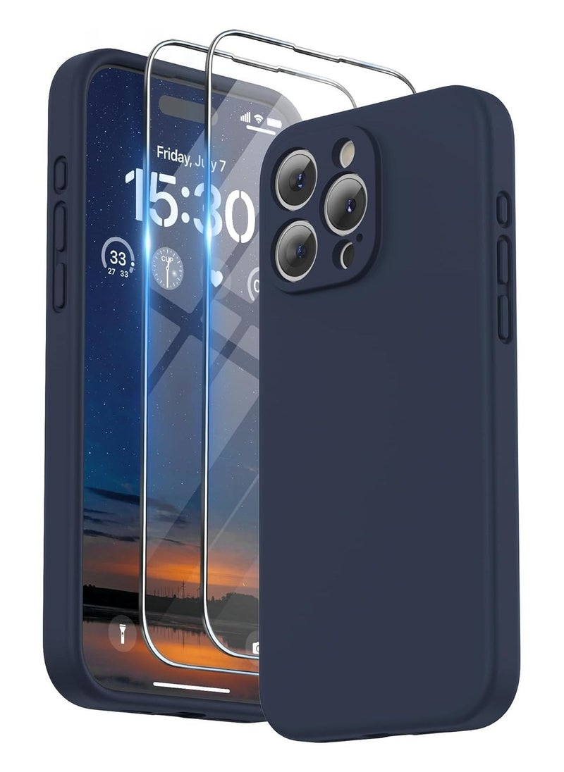 Raxoom Design for iPhone 15 Pro Max Case [2 x Screen Protectors & 1 x Lanyard], Liquid Silicone Protection for Each Lens Shockproof Cover for iPhone 15 Pro Max 6.7 inch 2023, Midnight Blue - Image 1