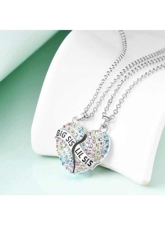 El Regalo 2 PCs Girls Sister Necklace Gifts, Big Sister Little Sister Jewelry Gift for 2,Rainbow Broken Heart BFF Friendship Pendant for Kids Teens Women (Big Sis Lil Sis) - Image 2