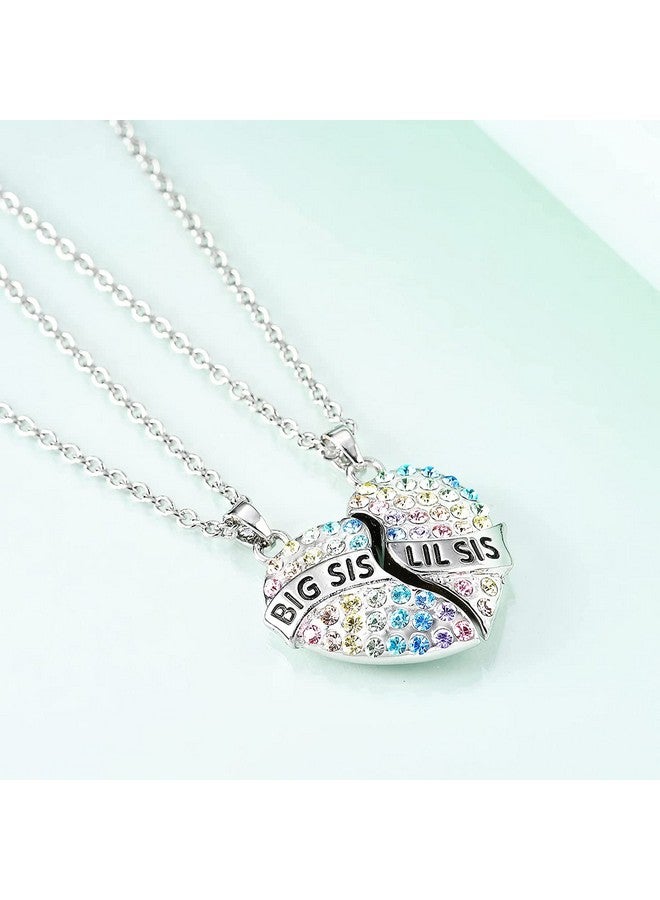 El Regalo 2 PCs Girls Sister Necklace Gifts, Big Sister Little Sister Jewelry Gift for 2,Rainbow Broken Heart BFF Friendship Pendant for Kids Teens Women (Big Sis Lil Sis) - Image 3