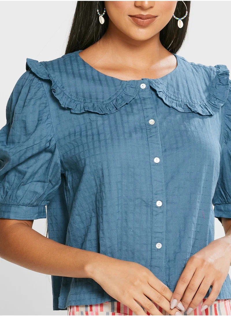 Fabindia Ruffle Detail Button Down Top