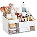 Cq acrylic White Makeup Organizer With Drawers,Large Skincare Organizers for Countertop,Desk,Dresser,Plastic Bathroom Counter Organizer for Brush,Palettes,Perfume,Beauty Products Organization,Skin Care Storage - Image 2