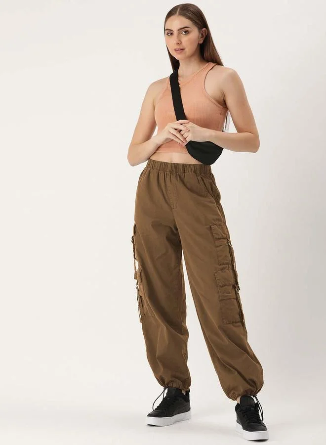Styli Women Brown Parachute Fit Cargo Pants By Bene Kleed