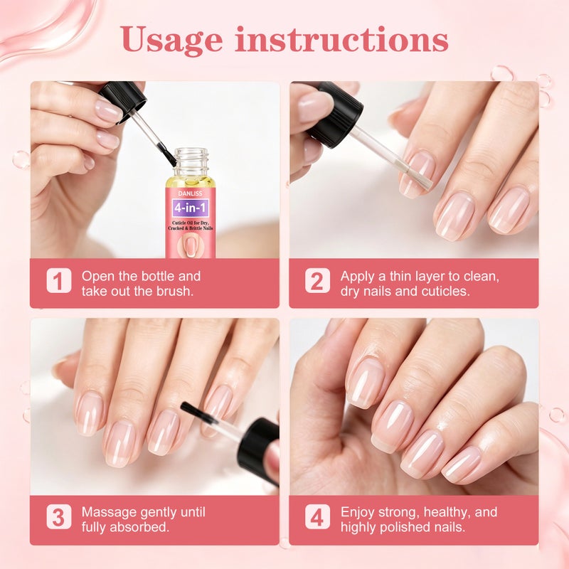Danliss 4-in-1 Cuticle Oil 15ml - Repairs dry, cracked, and fragile nail edges. Dropper for nail care - Image 4