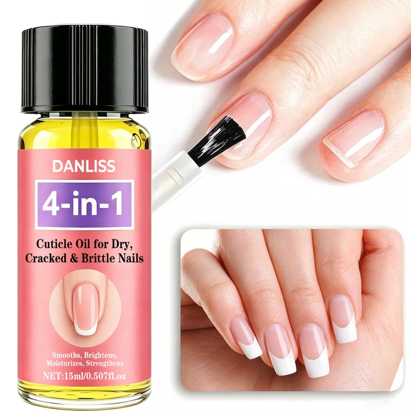 Danliss 4-in-1 Cuticle Oil 15ml - Repairs dry, cracked, and fragile nail edges. Dropper for nail care - Image 1