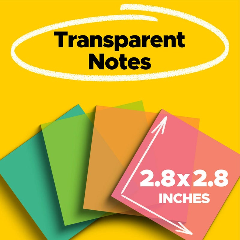 Post-it Colored Transparent Sticky Notes 3x3 in 8 Pads/Pack 36 Sheets/Pad Sticks Securely and Removes Cleanly - Image 2