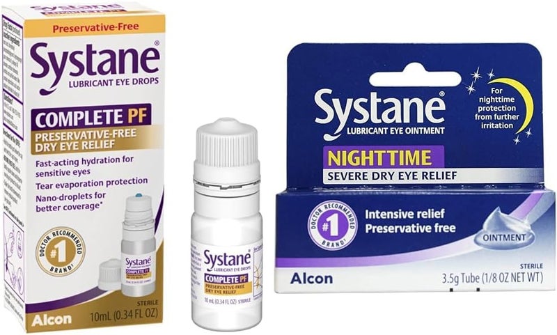 Systane قطرات العين الجافة Systane Complete PF متعددة الجرعات خالية من المواد الحافظة 10 مل مرهم ترطيب العين ليلاً 35 جرام أنبوب - Image 1