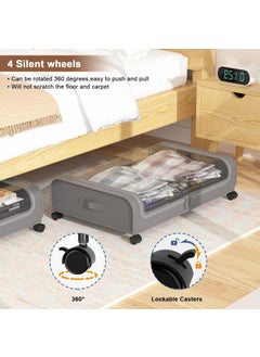 HOMETHREADS HOMETHREADS Under Bed Storage organizer Featuring Wheels Containers and 65 Inch High Rolling Shoe Storage with Lid Ideal for Small Space Organization and Clothes Storage Grey Set of 1  - Image 4