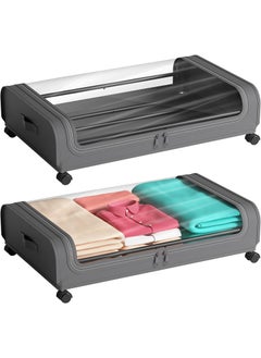 HOMETHREADS HOMETHREADS Under Bed Storage organizer Featuring Wheels Containers and 65 Inch High Rolling Shoe Storage with Lid Ideal for Small Space Organization and Clothes Storage Grey Set of 1  - Image 1