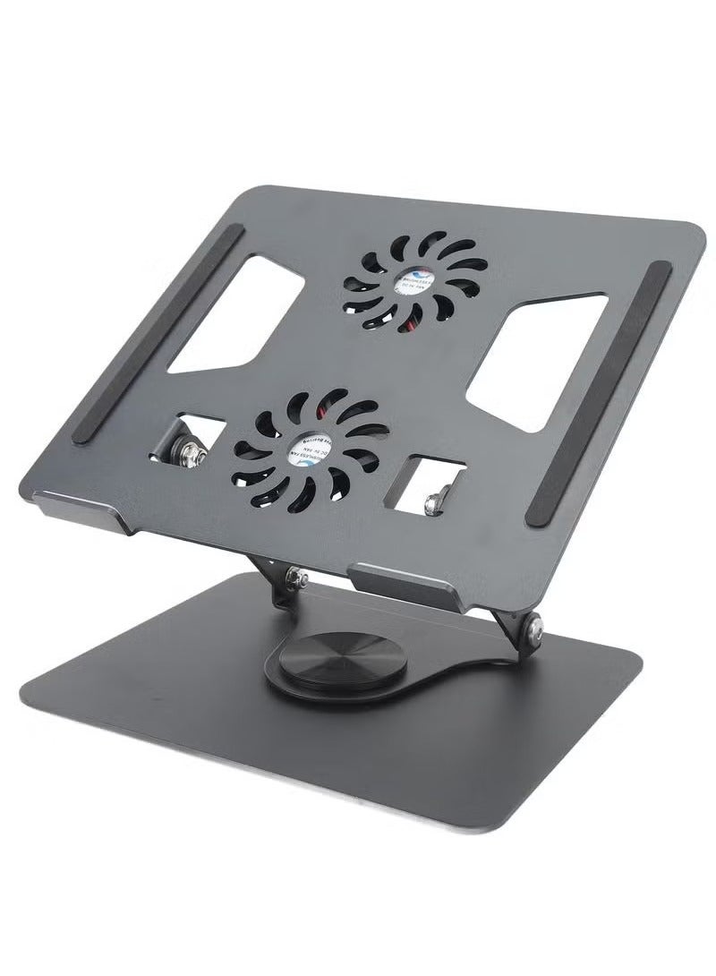 ELTRAZONE 360° Rotating Laptop Stand with Built-In Cooling Fans – Adjustable Aluminum Riser for 11" to 17.3" Laptops – Ergonomic, Foldable, and Anti-Slip Notebook Holder for Home, Office, or Desk Use – Heat Dissipation Design with Sleek Black Finish - Image 1