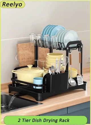 2 Tier Dish Drying Rack Large Capacity Draining Board Rack Dish Rack with Cup Holder & Tray & Drainage Pipe Dish Drainer with Drainboard and Utensil Holder Extra Drying Mat - pzsku/Z1CF09328D43309E919F8Z/45/1745553451/3dafe173-5faf-4392-b8cc-1ea035dc5827