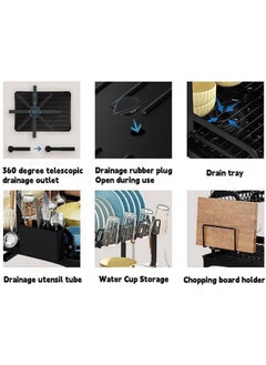 Reelyo 2 Tier Dish Drying Rack Large Capacity Draining Board Rack Dish Rack with Cup Holder & Tray & Drainage Pipe Dish Drainer with Drainboard and Utensil Holder Extra Drying Mat  - Image 3